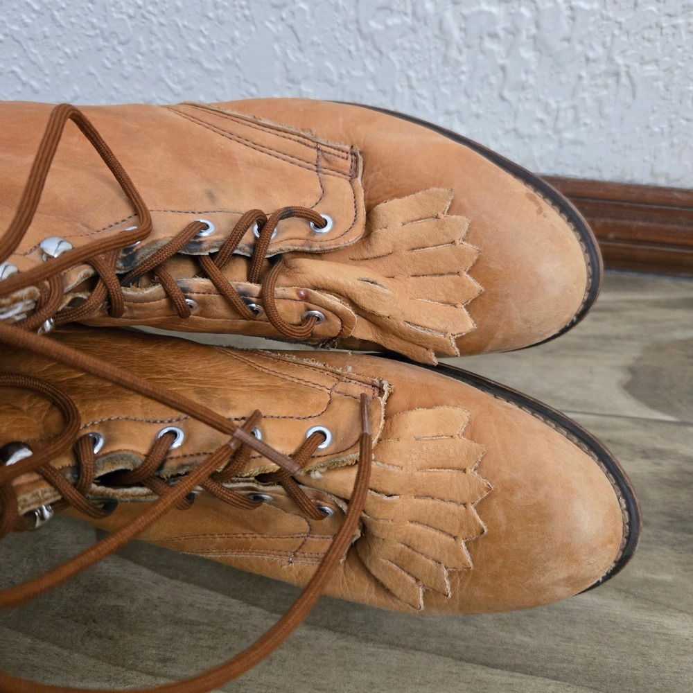 Laredo 7 M Packer Boots Women Tan Good Leather Lace Up Kiltie Western 55056 USA - Picture 2 of 8